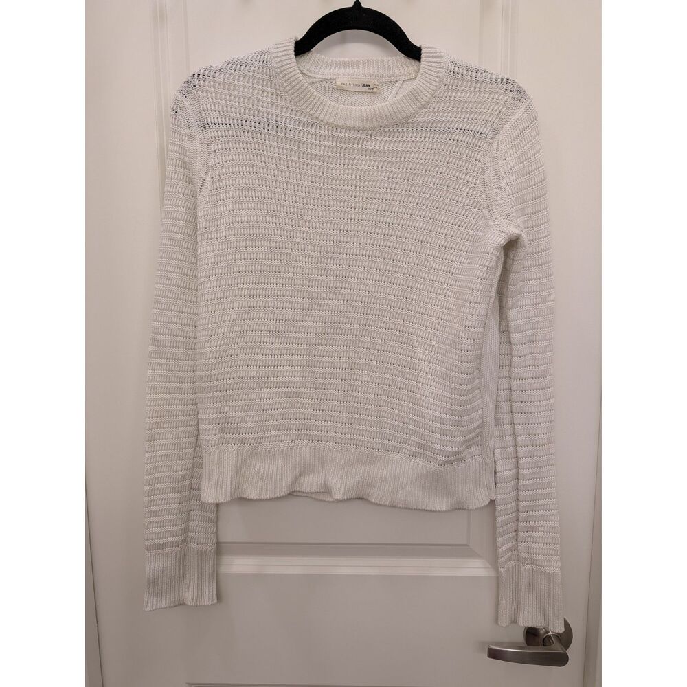 Rag & Bone/JEAN White Open Knit Split Back Sweater XS